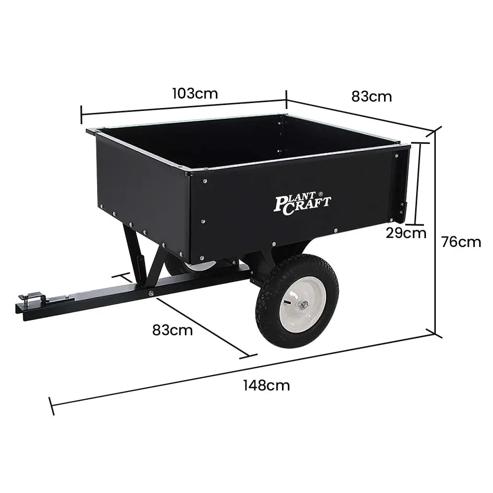 PLANTCRAFT 270kg Capacity Metal Dump Cart Garden Lawn Yard Farm Trolley, Tow Behind Ride on Mower - Mekamart Australia