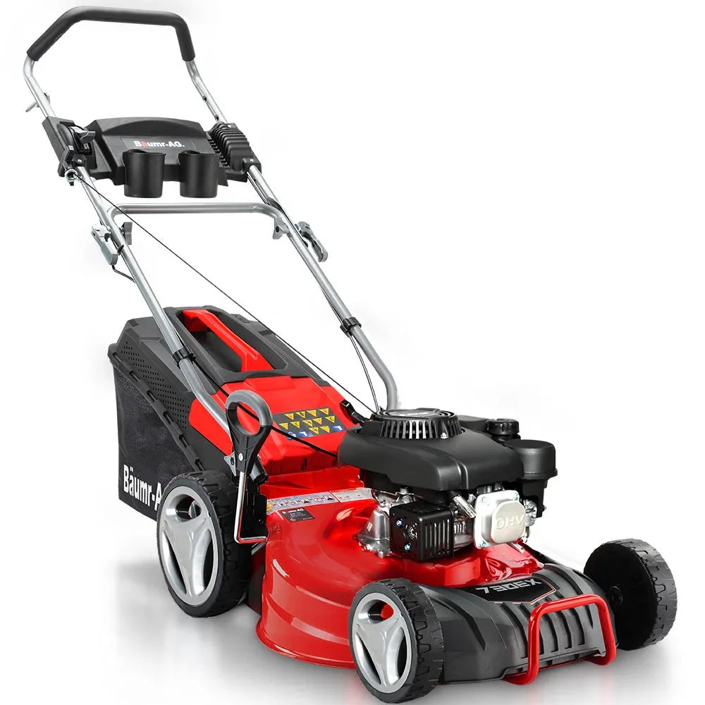BAUMR-AG 18" 150cc Lawn Mower, 8 Heights, Steel Deck, Cup Holders, 4-Stroke Petrol Lawnmower - 730EX - Mekamart Australia