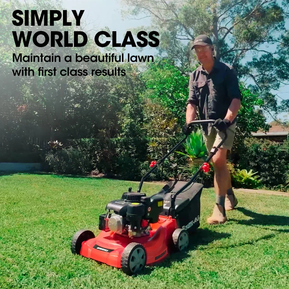 Baumr-AG 139cc Lawn Mower 4-Stroke 16 Inch Petrol Lawnmower Hand Push Engine 35L Catcher - Mekamart Australia
