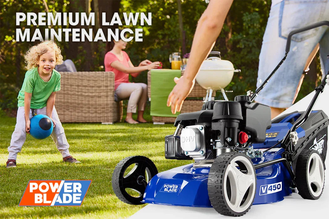 POWERBLADE Lawn Mower 139CC 17 - Petrol Powered Push Lawnmower 4 Stroke Engine - Mekamart Australia