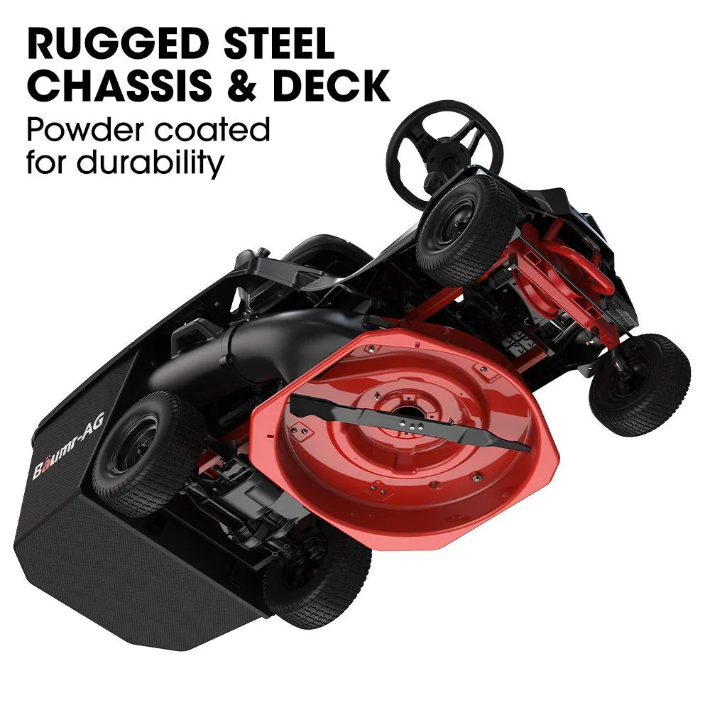 BAUMR-AG 24" Ride On Lawn Mower, Lithium Electric Start System, 6HP 224cc, 5 Cut Heights, Catcher and Mulch Kit - Mekamart Australia