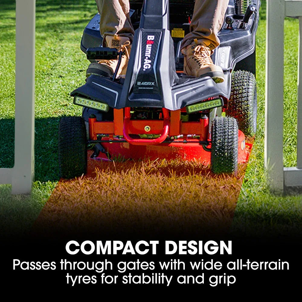 BAUMR-AG 24" Ride On Lawn Mower, Lithium Electric Start System, 6HP 224cc, 5 Cut Heights, Catcher and Mulch Kit - Mekamart Australia