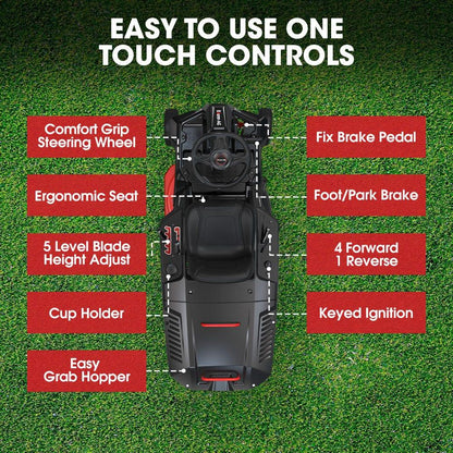 BAUMR-AG 24" Ride On Lawn Mower, Lithium Electric Start System, 6HP 224cc, 5 Cut Heights, Catcher and Mulch Kit - Mekamart Australia