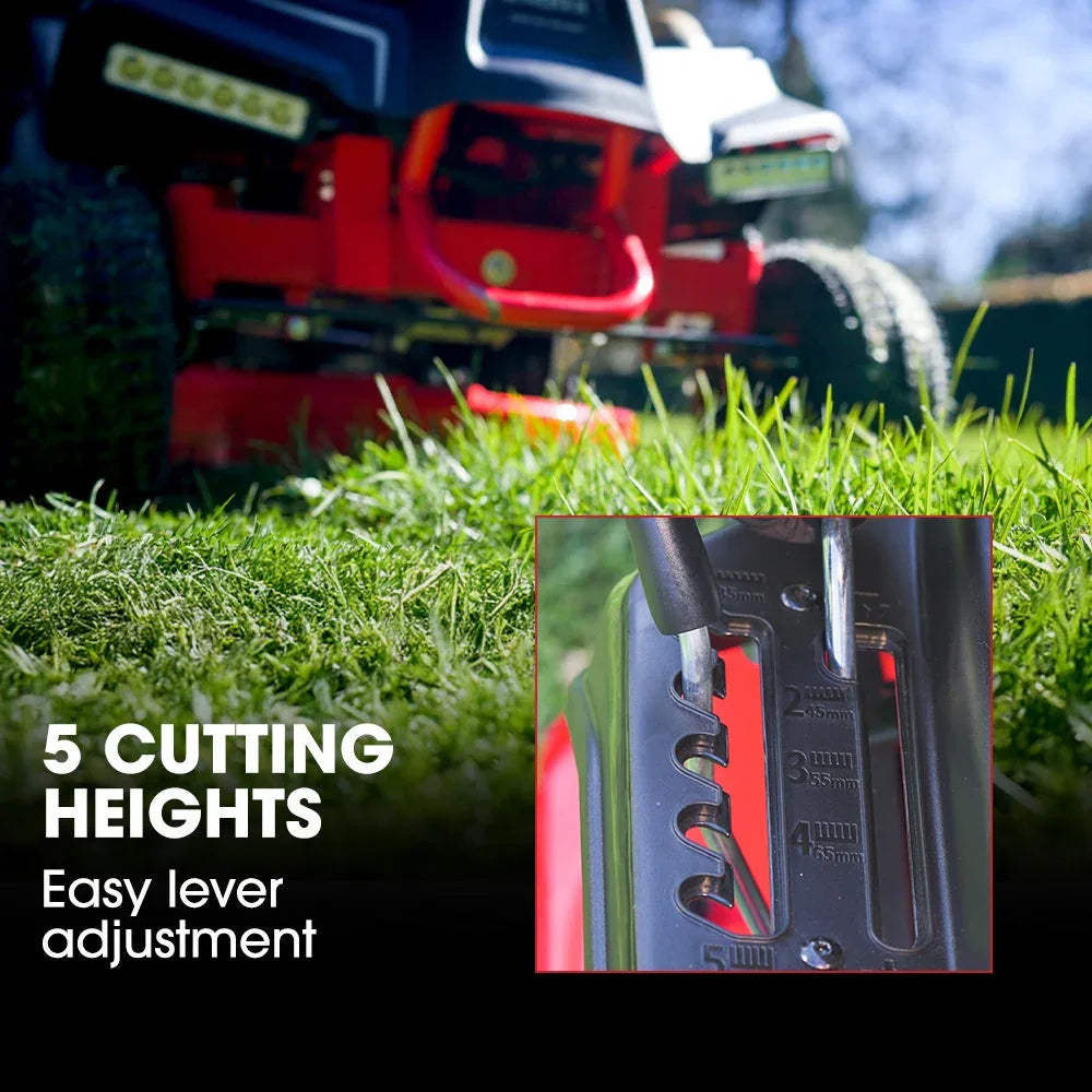 BAUMR-AG 24" Ride On Lawn Mower, Lithium Electric Start System, 6HP 224cc, 5 Cut Heights, Catcher and Mulch Kit - Mekamart Australia
