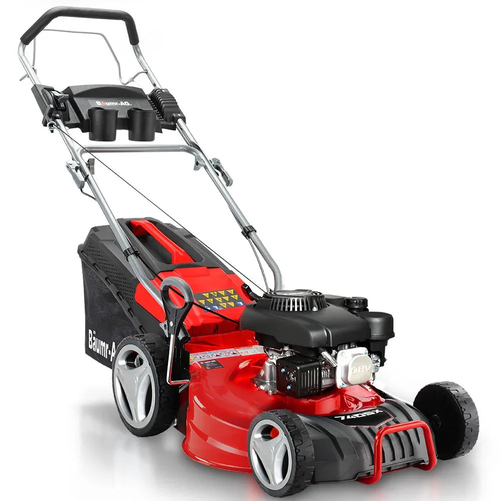 BAUMR-AG 18" 150cc Self Propelled Lawn Mower, 7 Height, Steel Deck, Cup Holders, 4-Stroke Petrol Lawnmower - 740SX - Mekamart Australia