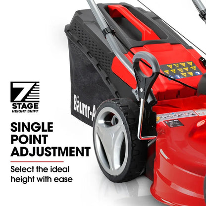 BAUMR-AG 18" 150cc Self Propelled Lawn Mower, 7 Height, Steel Deck, Cup Holders, 4-Stroke Petrol Lawnmower - 740SX - Mekamart Australia