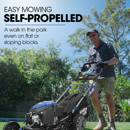 POWERBLADE 20" 200cc Self-Propelled Lawn Mower, Electric Start, 7 Height, Steel Deck, Deck Wash Port, OHV 4-Stroke Petrol - VS950 - Mekamart Australia