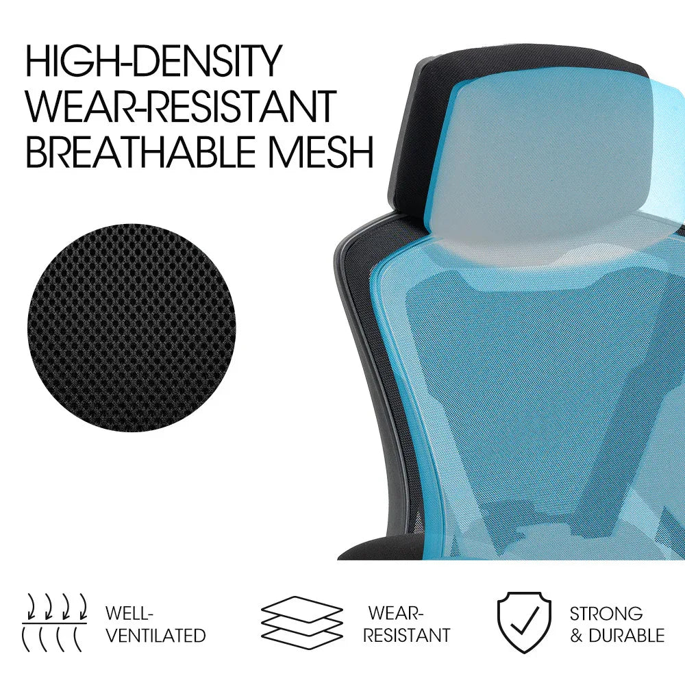 FORTIA Ergonomic Office Desk Chair, Height Adjustable Lumbar Support, Mesh Fabric, Headrest, Black - Mekamart Australia