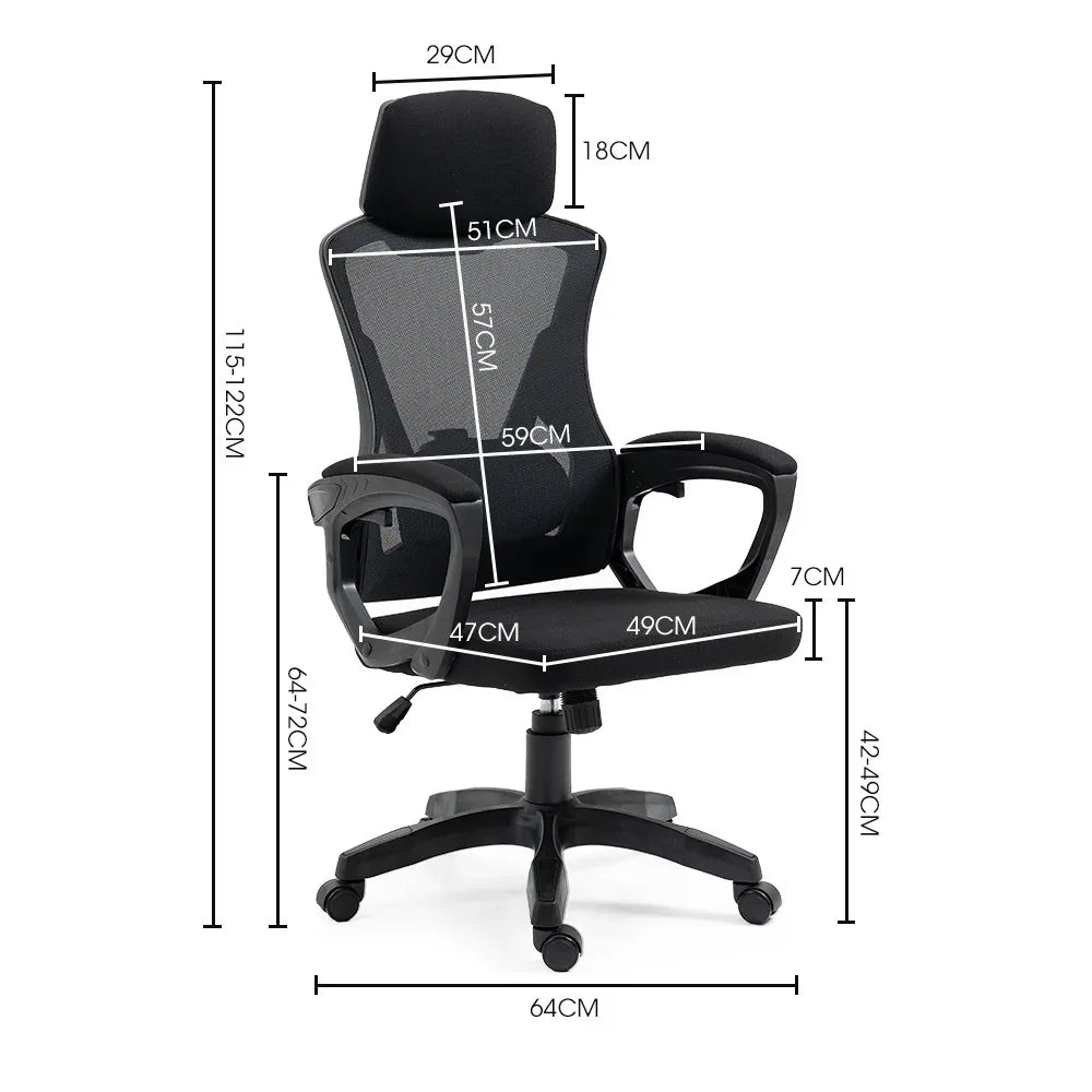 FORTIA Ergonomic Office Desk Chair, Height Adjustable Lumbar Support, Mesh Fabric, Headrest, Black - Mekamart Australia