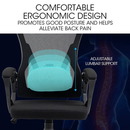 FORTIA Ergonomic Office Desk Chair, Height Adjustable Lumbar Support, Mesh Fabric, Headrest, Black - Mekamart Australia