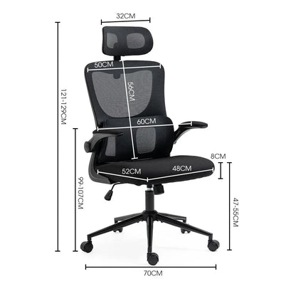 FORTIA Ergonomic Office Desk Chair, Lumbar Support, Mesh Fabric, Adjustable Headrest, Retractable Armrests, Black - Mekamart Australia