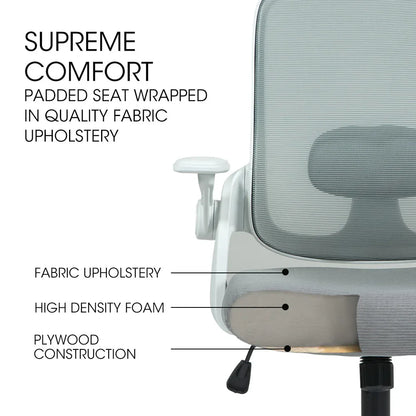 Fortia Ergonomic Office Desk Chair, Coolmesh Fabric, Adjustable Recline, Grey Mesh/White Frame - Mekamart Australia