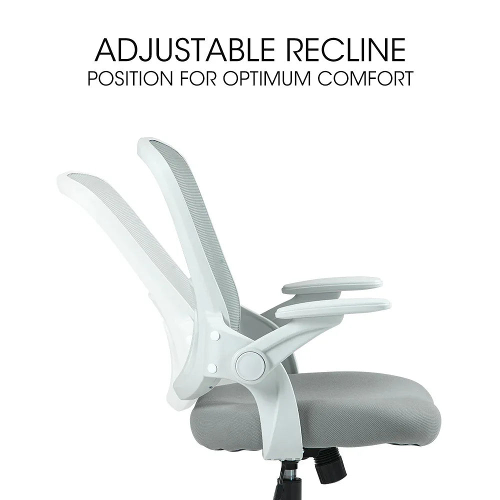Fortia Ergonomic Office Desk Chair, Coolmesh Fabric, Adjustable Recline, Grey Mesh/White Frame - Mekamart Australia