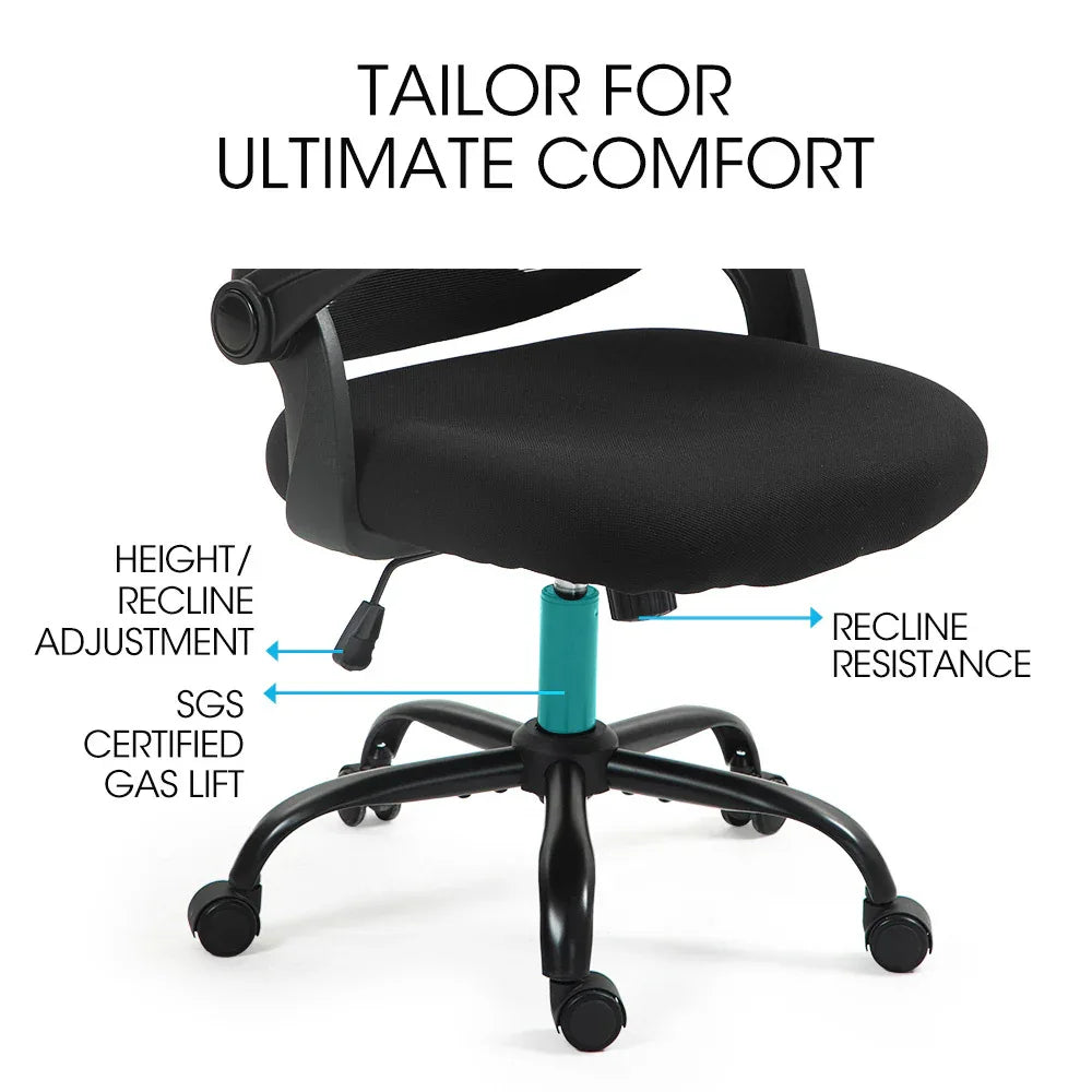 FORTIA Ergonomic Office Desk Chair, Coolmesh Fabric, Adjustable Recline, Black Mesh/Black Frame - Mekamart Australia
