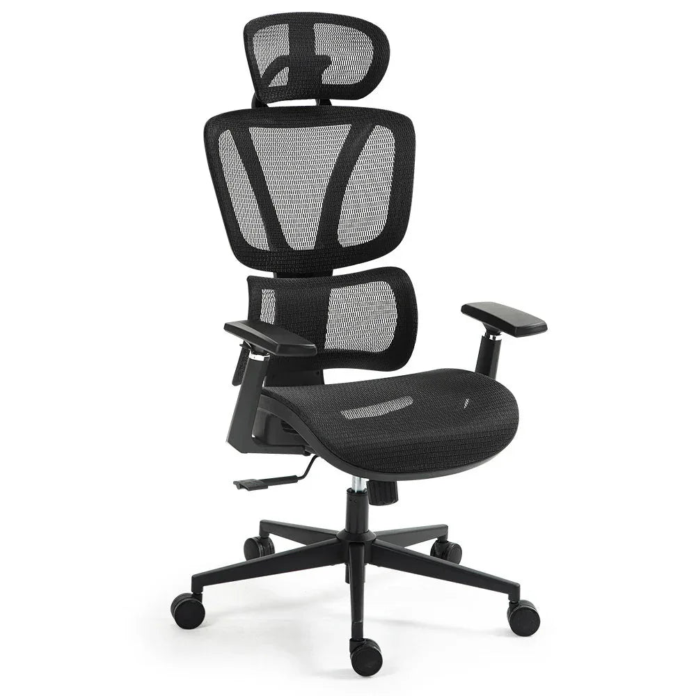 Fortia Ergonomic Office Desk Chair, Coolmesh Fabric, Adjustable Lumbar Support, Headrest, Armrest and Recline, Black Mesh/Black Frame - Mekamart Australia
