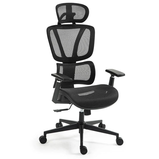 Fortia Ergonomic Office Desk Chair, Coolmesh Fabric, Adjustable Lumbar Support, Headrest, Armrest and Recline, Black Mesh/Black Frame - Mekamart Australia