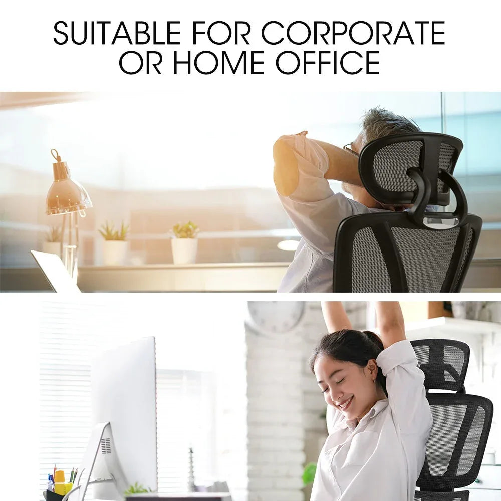Fortia Ergonomic Office Desk Chair, Coolmesh Fabric, Adjustable Lumbar Support, Headrest, Armrest and Recline, Black Mesh/Black Frame - Mekamart Australia