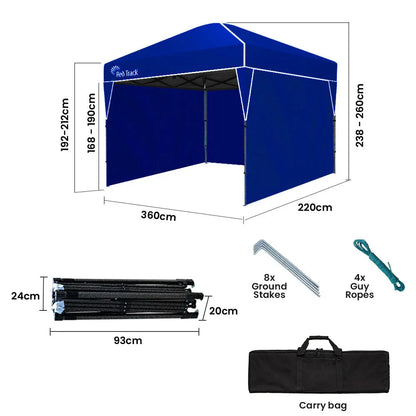 RED TRACK 3.6x2.2m Ultra Compact Folding Gazebo, Walls, Carry bag, Portable Outdoor Popup Marquee for Camping Beach, Navy Blue - Mekamart Australia
