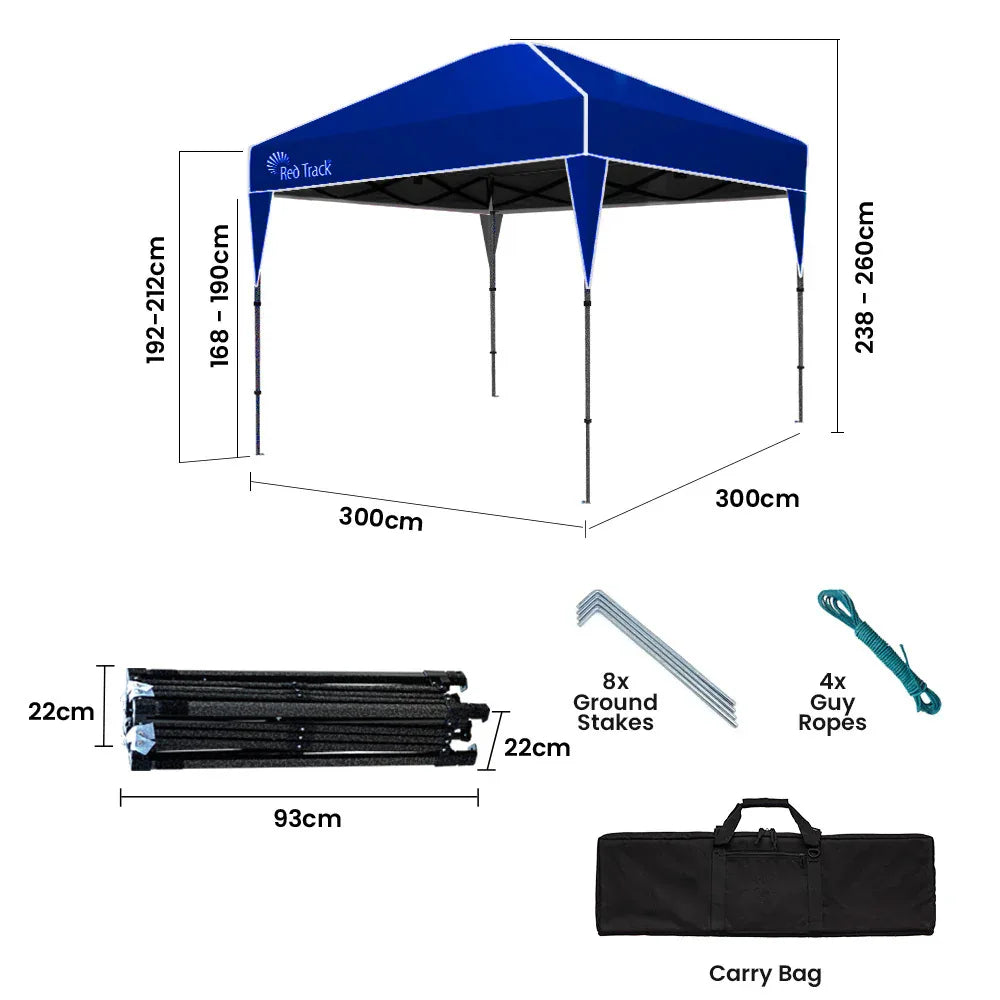 RED TRACK 3x3m Ultra Compact Folding Gazebo, Carry bag, Portable Outdoor Popup Marquee for Camping Beach, Navy Blue - Mekamart Australia