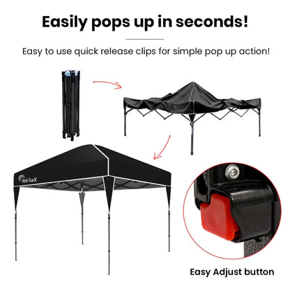 RED TRACK 3x3m Ultra Compact Folding Gazebo, Carry bag, Portable Outdoor Popup Marquee for Camping Beach, Black - Mekamart Australia