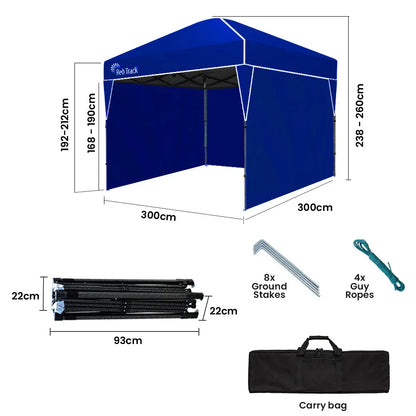 RED TRACK 3x3m Ultra Compact Folding Gazebo, Walls, Carry bag, Portable Outdoor Popup Marquee for Camping Beach, Navy Blue - Mekamart Australia