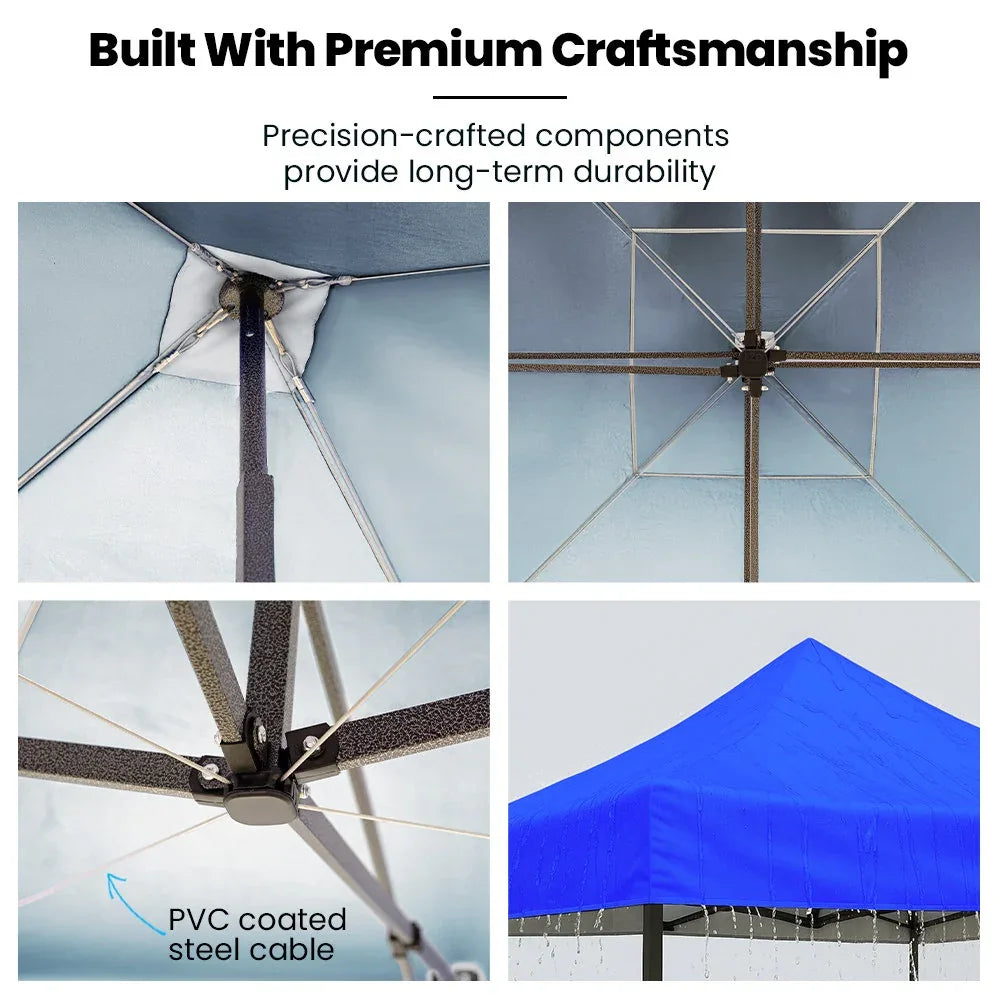 RED TRACK 3x3m Premium Pop Up Gazebo Marquee, Patented Steel Cable Canopy Support System, Wheeled Carry Bag, Side Walls, UV Block, Reinforced Frame, Blue - Mekamart Australia