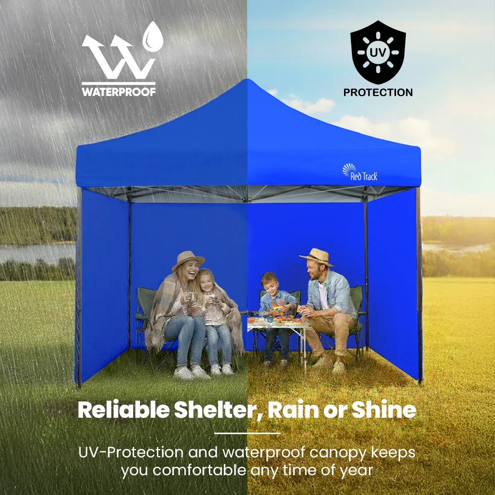 RED TRACK 3x3m Premium Pop Up Gazebo Marquee, Patented Steel Cable Canopy Support System, Wheeled Carry Bag, Side Walls, UV Block, Reinforced Frame, Blue - Mekamart Australia