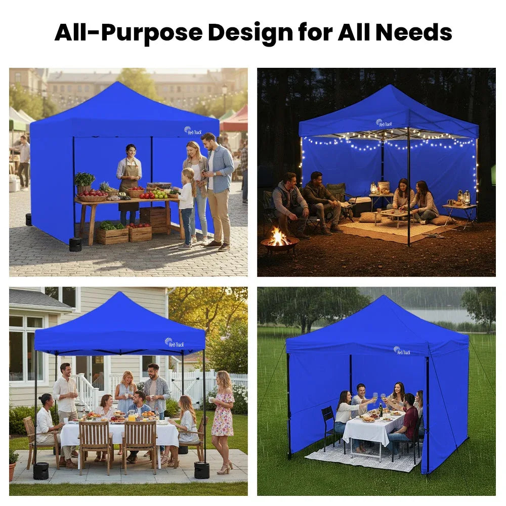 RED TRACK 3x3m Premium Pop Up Gazebo Marquee, Patented Steel Cable Canopy Support System, Wheeled Carry Bag, Side Walls, UV Block, Reinforced Frame, Blue - Mekamart Australia