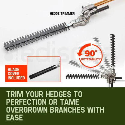 BAUMR-AG 65cc 9in1 Long Reach Garden Multi-tool, Pole Saw, Hedge & Line Trimmer, Brush Cutter, 12" Tree Trimming Pruning Chainsaw Bar, 2 Extension Shafts - Mekamart Australia