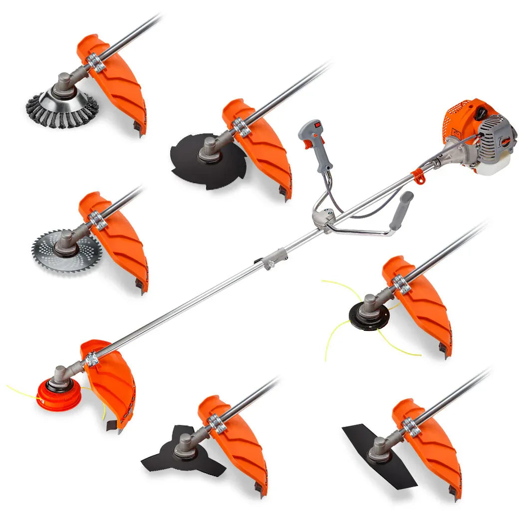 MTM 62cc 7in1 Brush Cutter Garden Multi-Tool , Pole Hedge & Line Trimmer, Bullhorn Handle, 12" Tree Trimming Pruning - Mekamart Australia