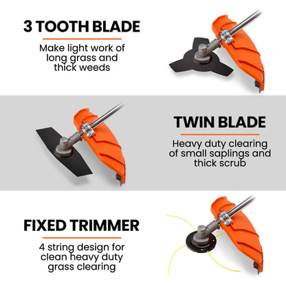 MTM 62cc 7in1 Brush Cutter Garden Multi-Tool , Pole Hedge & Line Trimmer, Bullhorn Handle, 12" Tree Trimming Pruning - Mekamart Australia