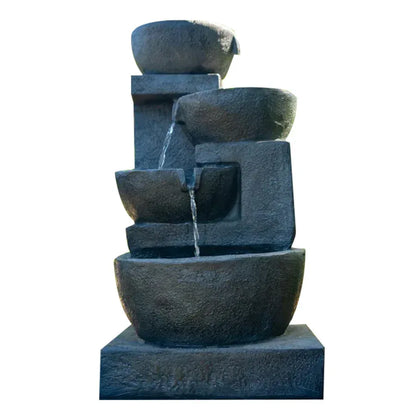 PROTEGE Solar Fountain Water Feature Outdoor 4 Bowl with LED Lights - Charcoal - Mekamart Australia