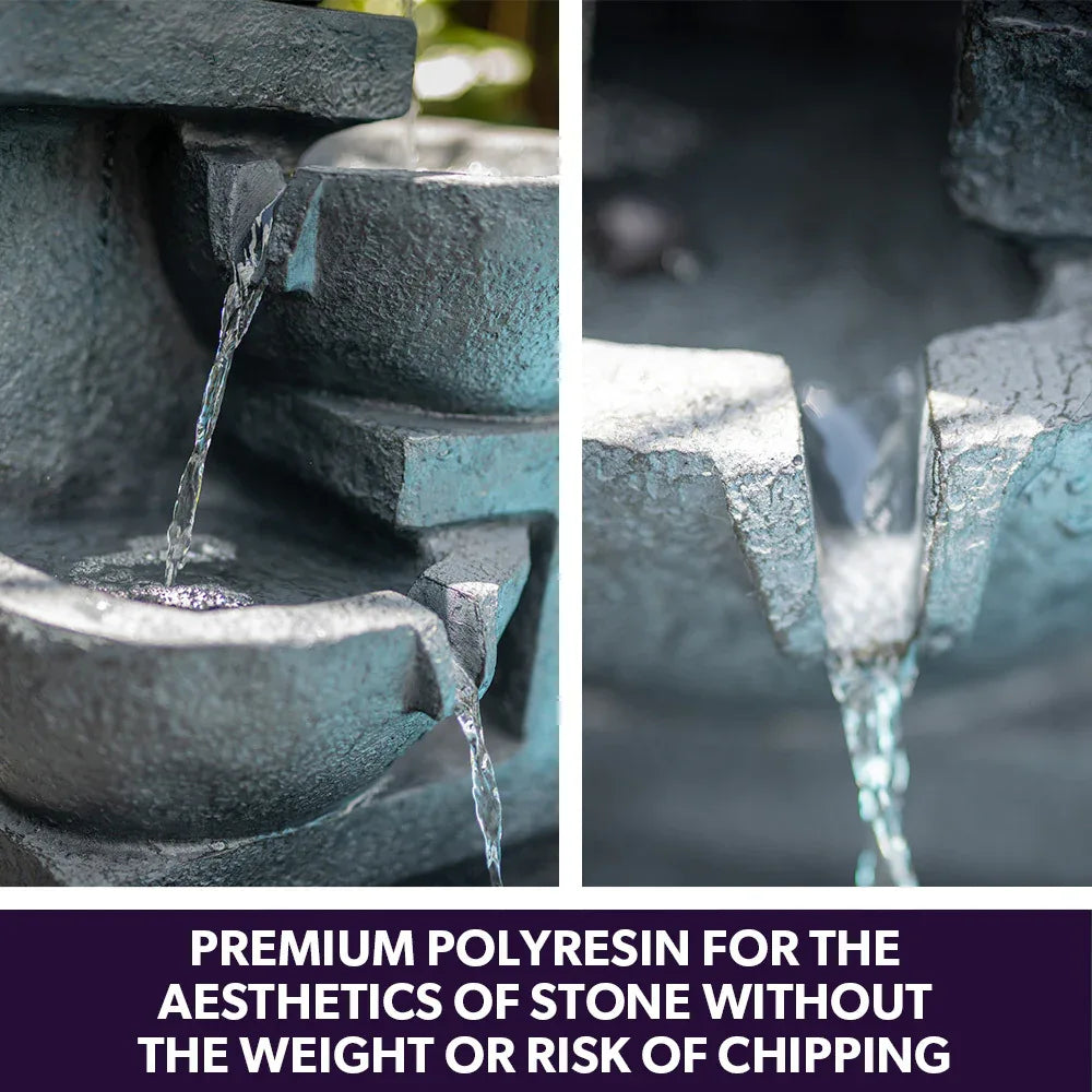 PROTEGE Solar Fountain Water Feature Outdoor 4 Bowl with LED Lights - Charcoal - Mekamart Australia