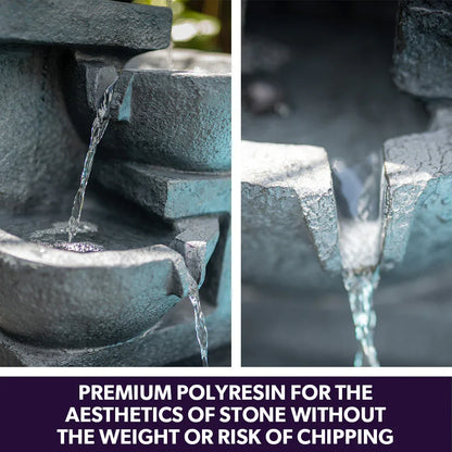 PROTEGE Solar Fountain Water Feature Outdoor 4 Bowl with LED Lights - Charcoal - Mekamart Australia