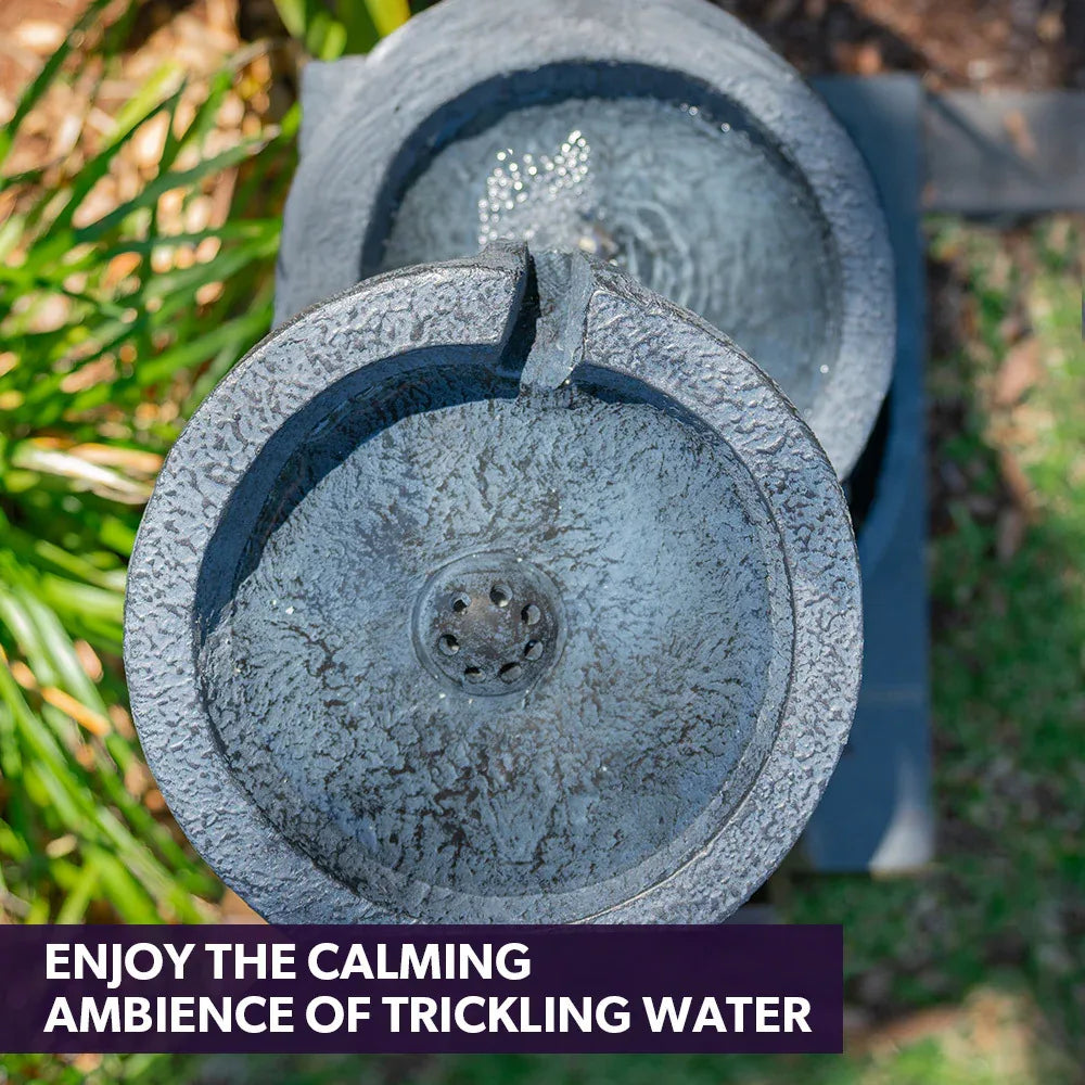 PROTEGE Solar Fountain Water Feature Outdoor 4 Bowl with LED Lights - Charcoal - Mekamart Australia