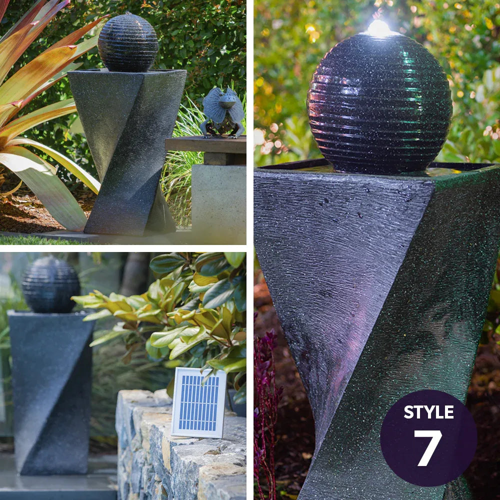 PROTEGE Solar Fountain Water Feature Outdoor 4 Bowl with LED Lights - Charcoal - Mekamart Australia