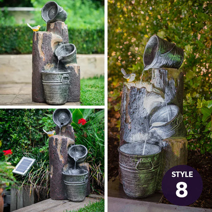PROTEGE Solar Fountain Water Feature Outdoor 4 Bowl with LED Lights - Charcoal - Mekamart Australia