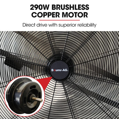 BAUMR-AG 36" 914mm Industrial Mobile Floor Drum Fan, 290W Brushless Motor, Tilting, Large, Commercial, Heavy-duty Frame, EESS Certified - Mekamart Australia