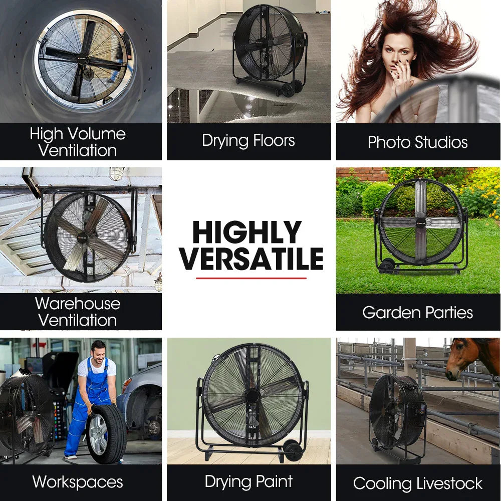 BAUMR-AG 42" 1067mm 660W Industrial Mobile Floor Drum Fan, Belt Drive, Tilting, Large, Commercial, Heavy-duty Frame, EESS Certified - Mekamart Australia