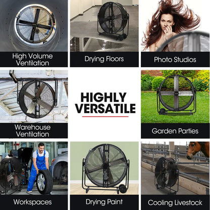 BAUMR-AG 42" 1067mm 660W Industrial Mobile Floor Drum Fan, Belt Drive, Tilting, Large, Commercial, Heavy-duty Frame, EESS Certified - Mekamart Australia