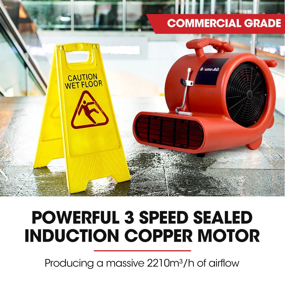 Baumr-AG 3-Speed Carpet Dryer Air Mover Blower Fan, 1300CFM, Sealed Copper Motor, Poly Housing - Mekamart Australia