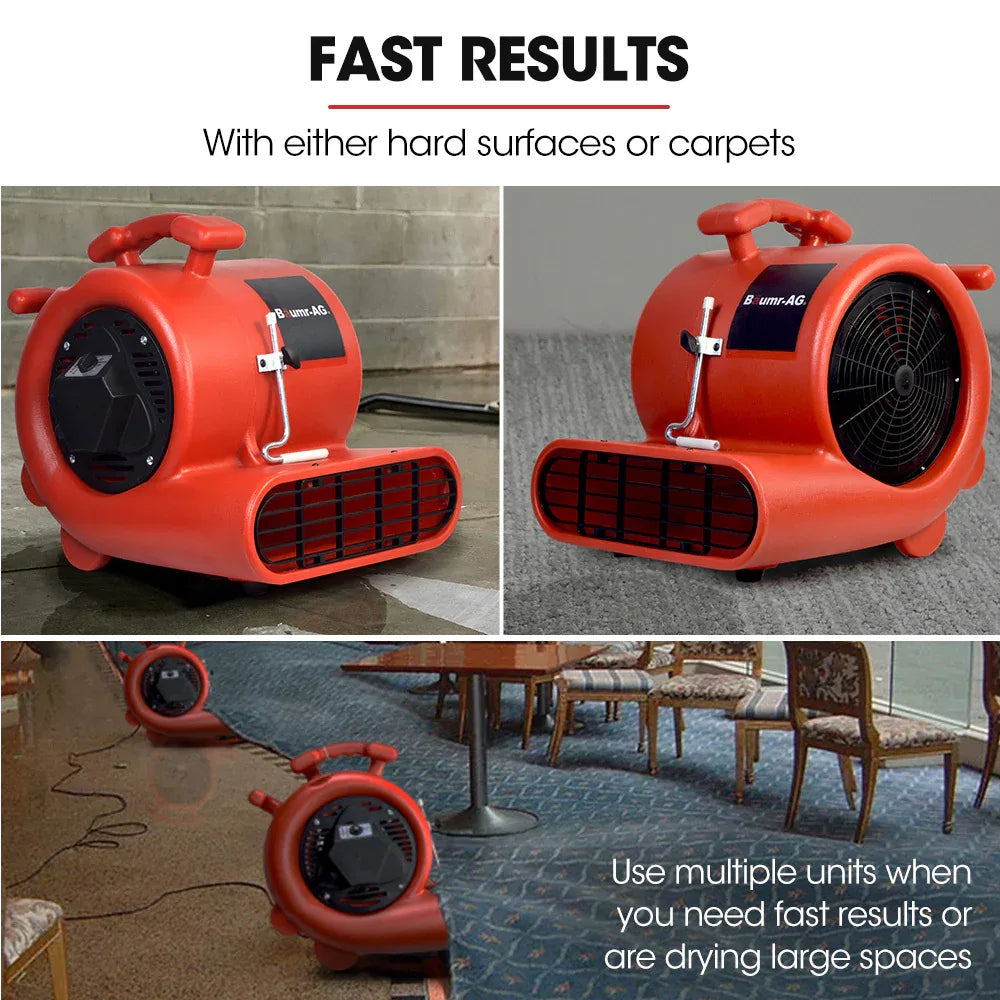 Baumr-AG 3-Speed Carpet Dryer Air Mover Blower Fan, 1300CFM, Sealed Copper Motor, Poly Housing - Mekamart Australia