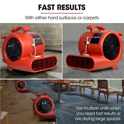 Baumr-AG 3-Speed Carpet Dryer Air Mover Blower Fan, 1300CFM, Sealed Copper Motor, Poly Housing - Mekamart Australia