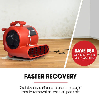 Baumr-AG 3-Speed Carpet Dryer Air Mover Blower Fan, 1300CFM, Sealed Copper Motor, Poly Housing - Mekamart Australia