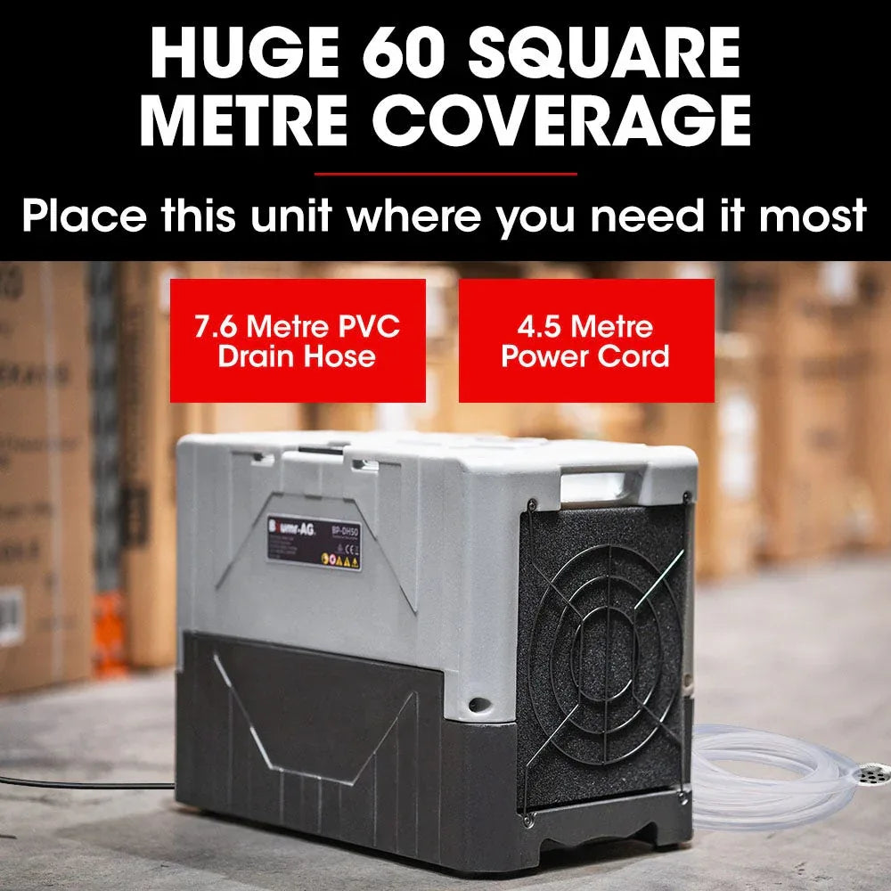 Baumr-AG 50L/day Commercial Air Dehumidifier for Mould, Portable, Stackable, LCD Display, Wheels - Mekamart Australia
