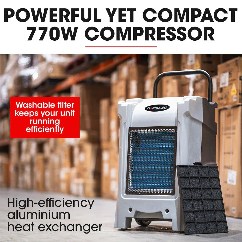 Baumr-AG 90L/day Commercial Air Dehumidifier for Mould, Portable, Stackable, LCD Display, Wheels - Mekamart Australia