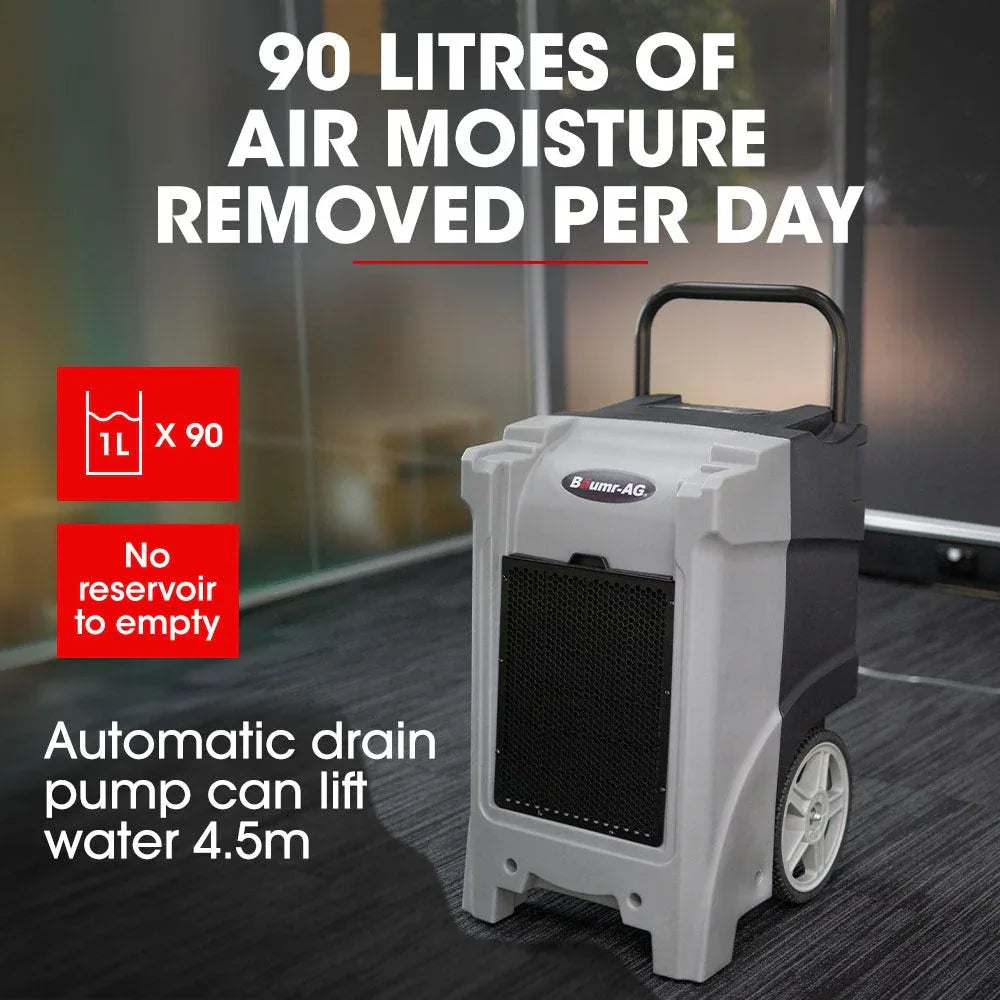 Baumr-AG 90L/day Commercial Air Dehumidifier for Mould, Portable, Stackable, LCD Display, Wheels - Mekamart Australia