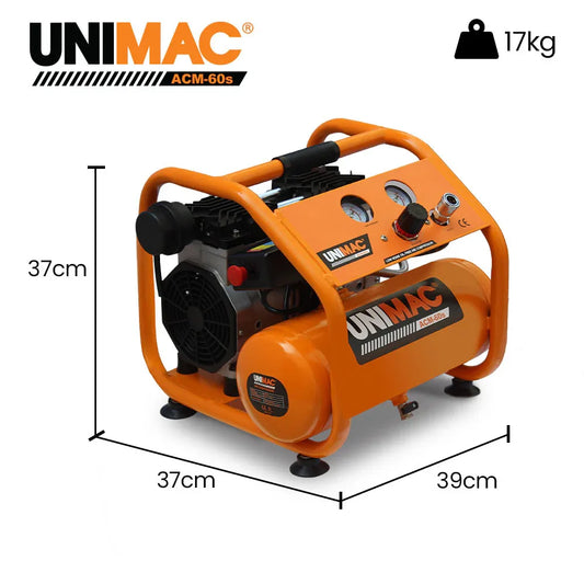 Unimac 1.5HP 6L Silent Oil-Free Portable Electric Air Compressor, for Airtools, Tyre Inflation - Mekamart Australia