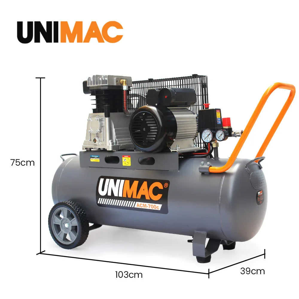 Unimac 70L 2.2kW Commercial Air Compressor, 280L/min 116PSI, Brushless Motor, Certified Tank, Long Service Life - Mekamart Australia