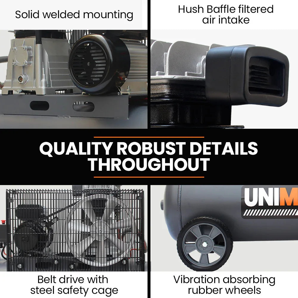 Unimac 70L 2.2kW Commercial Air Compressor, 280L/min 116PSI, Brushless Motor, Certified Tank, Long Service Life - Mekamart Australia